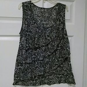 Black and White Ruffle front Tank Top